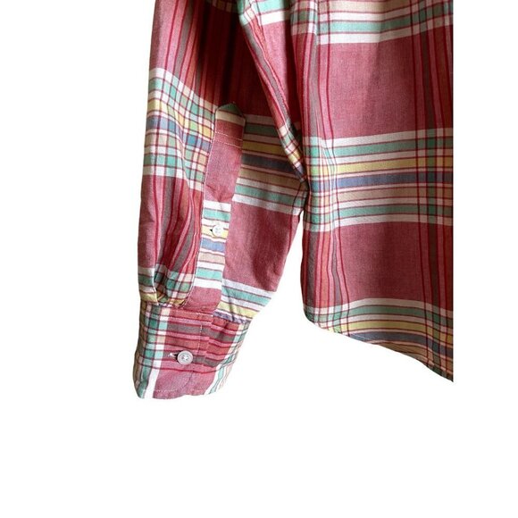 J. Crew Slim Size Large Red Green Plaid Button Down Collared Shirt 100% Cotton - Picture 6 of 6